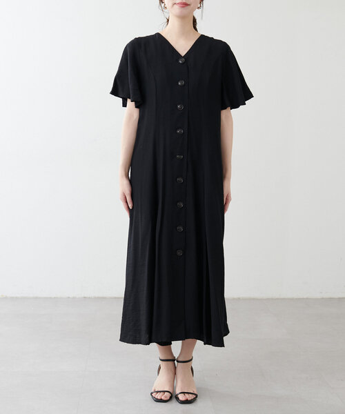 CUNE キューン　フレアスリーブ　ノーカラー　ワンピース　黒　送料込　ブラック リネンフレアスリーブ2wayドレス new color｜nest Robe