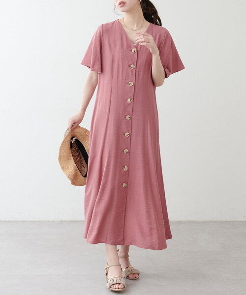 ako】釦開きフレアスリーブワンピース（ワンピース）｜natural couture