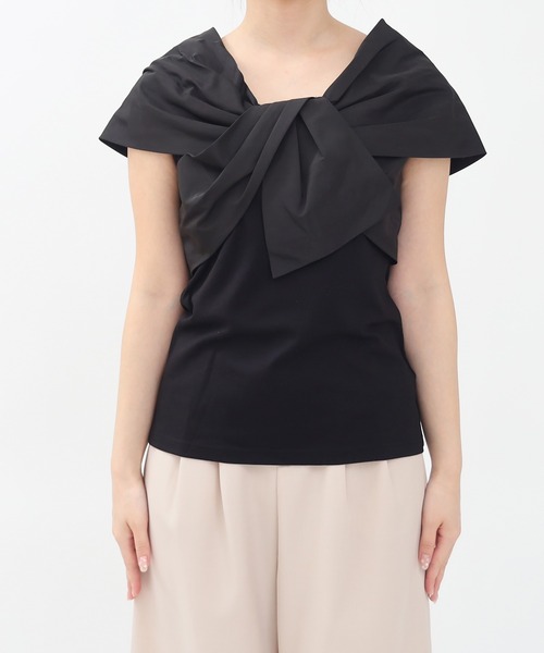 TRUDEA（トルディア）の「(接触冷感/暑さ対策)リボンデザイン異素材カットソー（Tシャツ/カットソー・レディース・ホワイト/ブラウン/ブラック・MEDIUM）」の14枚目の写真