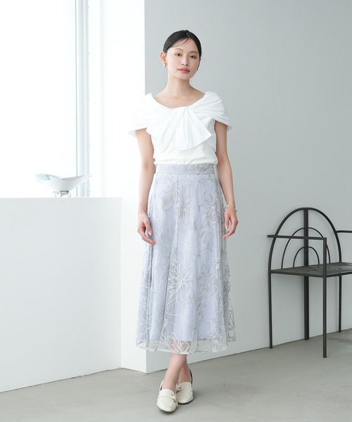 TRUDEA（トルディア）の「(接触冷感/暑さ対策)リボンデザイン異素材カットソー（Tシャツ/カットソー・レディース・ホワイト/ブラウン/ブラック・MEDIUM）」の13枚目の写真