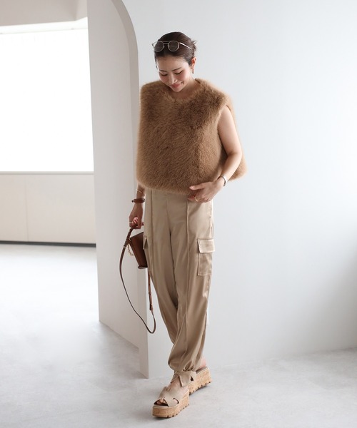 【美品】 HERMES リネン ひざ丈スカート オレンジ ナデージュ S ワイン無地サテンタックタイトミディアム/山崎みどり - カラードレス