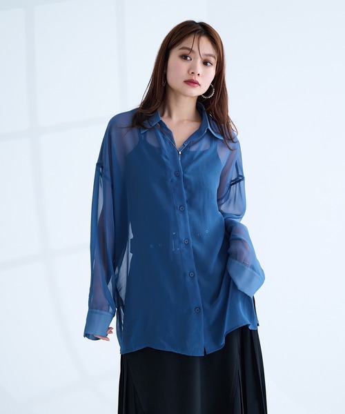 Ellno de Mavie(エルノデメヴィ)の「2wayシアーシャツ(シャツ/ブラウス・レディース・オフホワイト/ブルー/ブラック・FREE)」の21枚目の写真