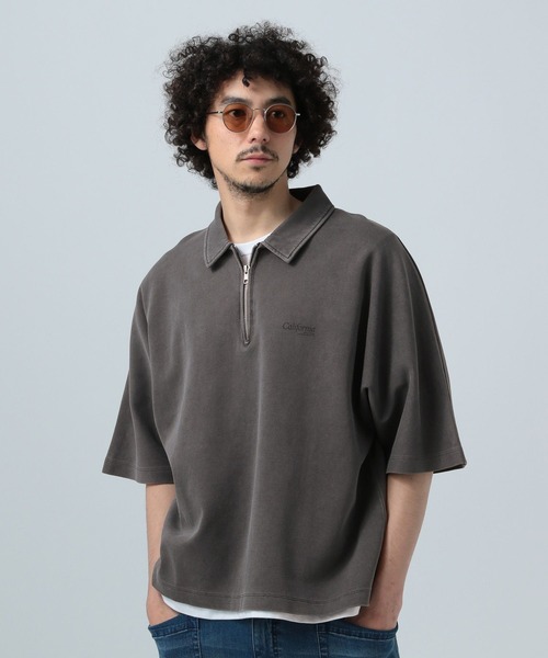 BAYFLOW(ベイフロー)の「ピグメントハーフZIP半袖プルオーバー(Tシャツ/カットソー・メンズ・パープル/チャコール/ベージュ・MEDIUM/LARGE)」の2枚目の写真