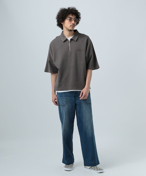 BAYFLOW(ベイフロー)の「ピグメントハーフZIP半袖プルオーバー(Tシャツ/カットソー・メンズ・パープル/チャコール/ベージュ・MEDIUM/LARGE)」の4枚目の写真