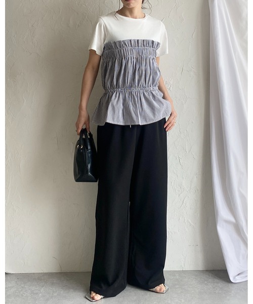She's Closet（シーズクローゼット）の「ハイウエストギャザーワイドイージーパンツ（その他パンツ・レディース・ブルーグレー/ライトグレー/ブラック/ベージュ・FREE）」の5枚目の写真