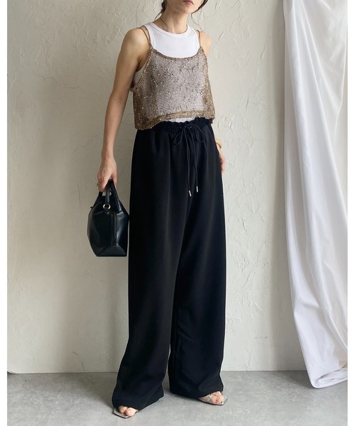 She's Closet（シーズクローゼット）の「ハイウエストギャザーワイドイージーパンツ（その他パンツ・レディース・ブルーグレー/ライトグレー/ブラック/ベージュ・FREE）」の6枚目の写真