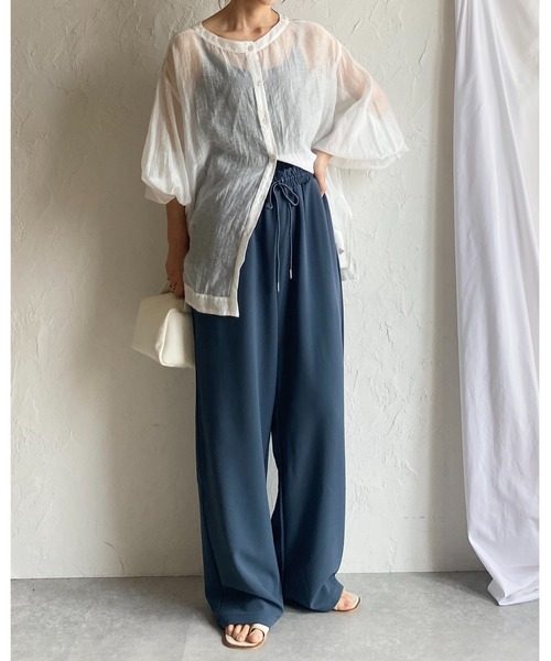 She's Closet（シーズクローゼット）の「ハイウエストギャザーワイドイージーパンツ（その他パンツ・レディース・ブルーグレー/ライトグレー/ブラック/ベージュ・FREE）」の10枚目の写真