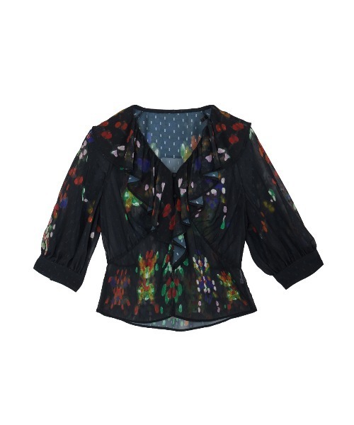 【新品】MEDI DECALCOMANIA CHIFFON BLOUSE 黒 セール】MEDI DECALCOMANIA CHIFFON BLOUSE（シャツ/ブラウス