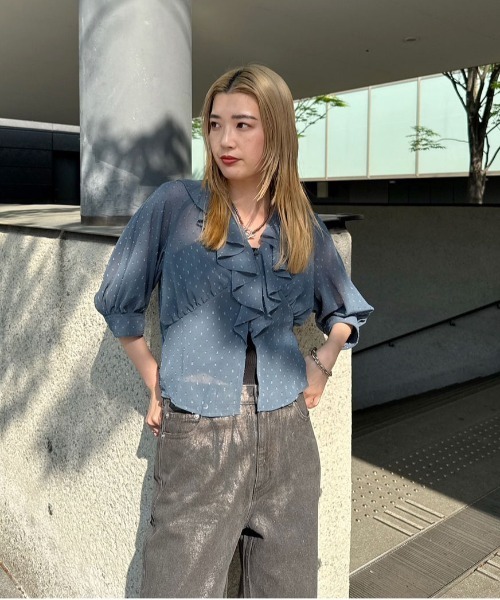 トップス Ameri MEDI DECALCOMANIA CHIFFON BLOUSE セール】MEDI DECALCOMANIA CHIFFON BLOUSE（シャツ/ブラウス