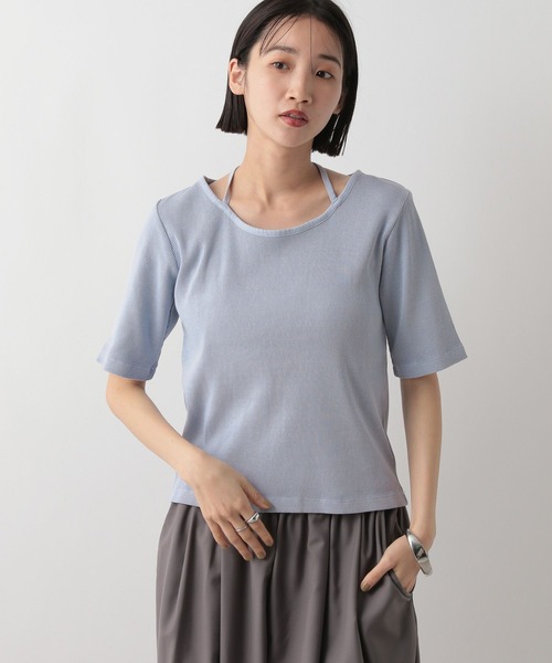 LOWRYS FARM（ローリーズファーム）の「ピグメントネックリボン５Ｓ　 452589（Tシャツ/カットソー・レディース・アイボリー/チャコールグレー/ブルー・FREE）」の3枚目の写真