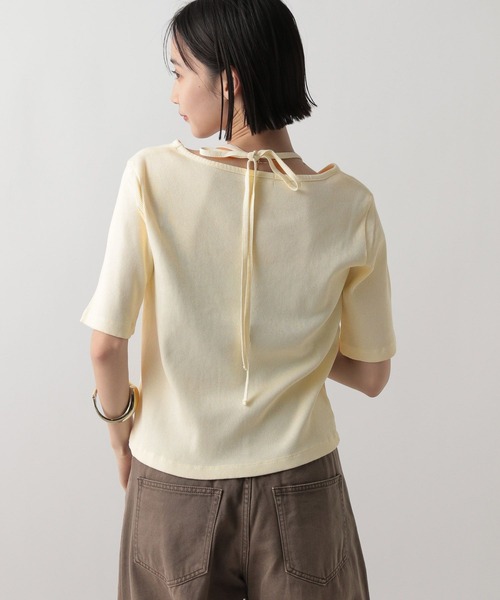 LOWRYS FARM（ローリーズファーム）の「ピグメントネックリボン５Ｓ　 452589（Tシャツ/カットソー・レディース・アイボリー/チャコールグレー/ブルー・FREE）」の6枚目の写真