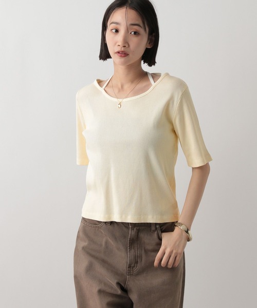 LOWRYS FARM（ローリーズファーム）の「ピグメントネックリボン５Ｓ　 452589（Tシャツ/カットソー・レディース・アイボリー/チャコールグレー/ブルー・FREE）」の7枚目の写真