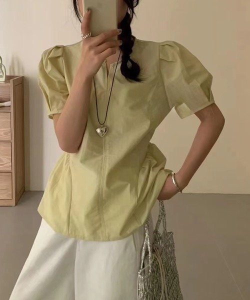 Lace Ladies(レースレディース)の「スキッパーネック ペプラム 半袖 タック ハートネックレス ブラウス(シャツ/ブラウス・レディース・イエロー/ブルー/ホワイト/ブラック・FREE)」の20枚目の写真