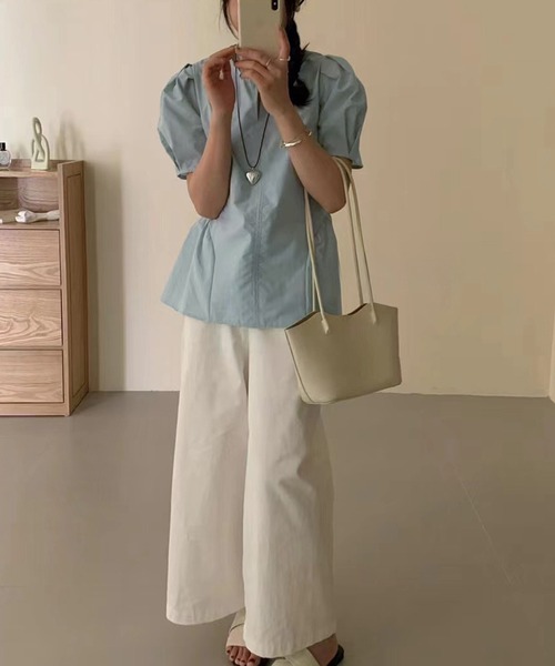 Lace Ladies(レースレディース)の「スキッパーネック ペプラム 半袖 タック ハートネックレス ブラウス(シャツ/ブラウス・レディース・イエロー/ブルー/ホワイト/ブラック・FREE)」の15枚目の写真