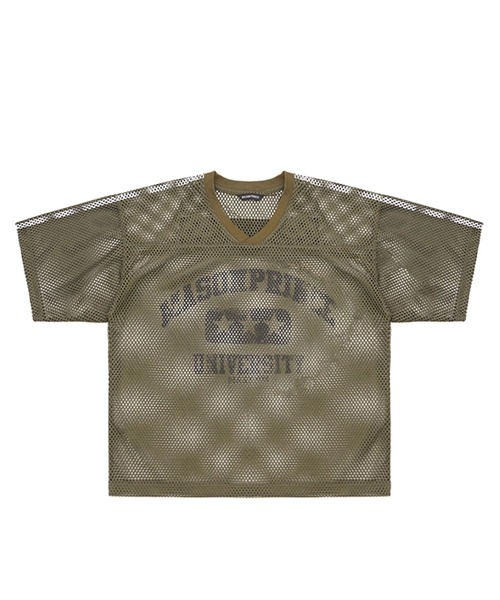 MASONPRINCE Tシャツ プリント ダメージ ウォッシュド 男女兼用 セール】Vネック ナンバリング メッシュTシャツ DT4346