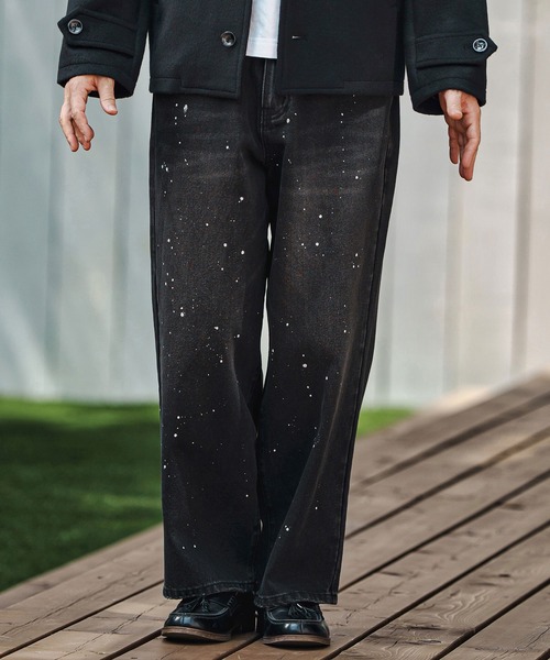 CAMBIO（カンビオ）の「mp13798- Paint Splash Denim Wide Straight Pants ワイドストレートデニムパンツ（デニムパンツ・メンズ・インディゴブルー/ブラック・S/M/L）」の3枚目の写真