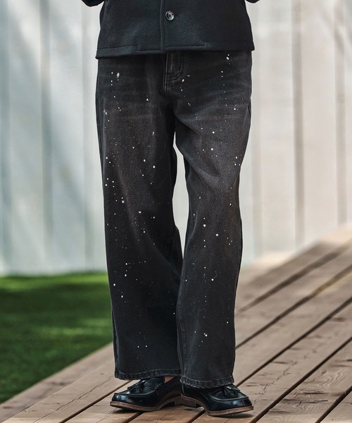 CAMBIO（カンビオ）の「mp13798- Paint Splash Denim Wide Straight Pants ワイドストレートデニムパンツ（デニムパンツ・メンズ・インディゴブルー/ブラック・S/M/L）」の4枚目の写真