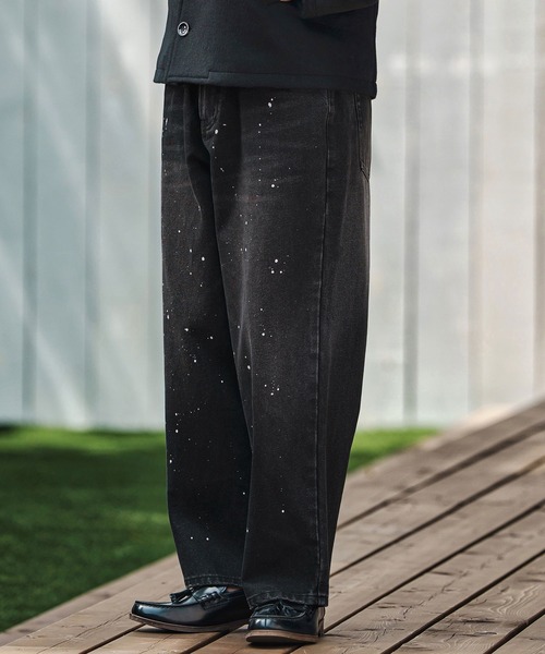 CAMBIO（カンビオ）の「mp13798- Paint Splash Denim Wide Straight Pants ワイドストレートデニムパンツ（デニムパンツ・メンズ・インディゴブルー/ブラック・S/M/L）」の5枚目の写真