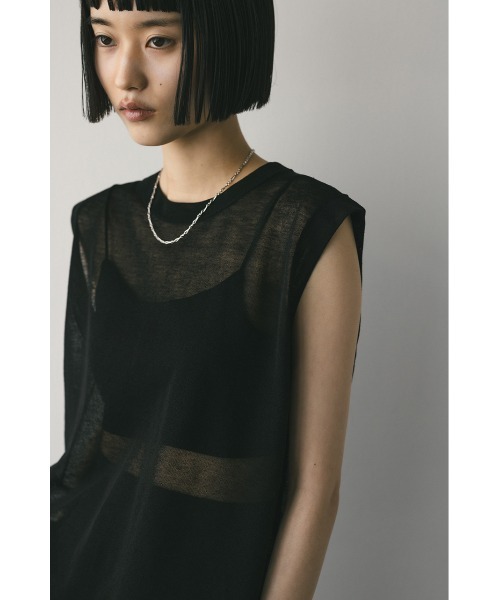 タンクトップ ノースリーブ ウォッシャブルリネンニットタンク レディース STYLEMIXER タンクトップ ノースリーブ ウォッシャブルリネン