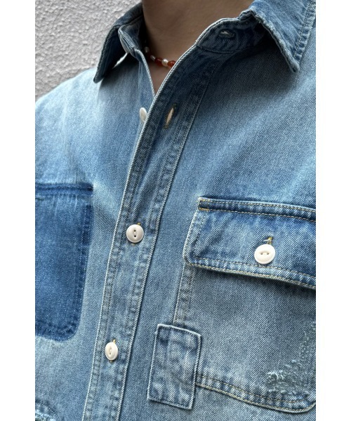 BIG MIKE（ビッグマイク）の「BIG MIKE ビックマイク / 長袖 リメイク デニムシャツ / 102525341（シャツ/ブラウス・メンズ・ブルー・MEDIUM/LARGE/X-LARGE）」の14枚目の写真