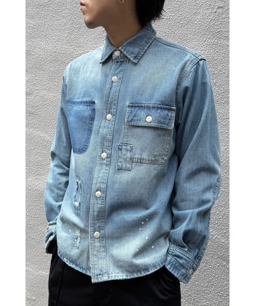 BIG MIKE（ビッグマイク）の「BIG MIKE ビックマイク / 長袖 リメイク デニムシャツ / 102525341（シャツ/ブラウス・メンズ・ブルー・MEDIUM/LARGE/X-LARGE）」の17枚目の写真