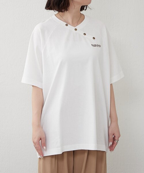 NUNIFE（ユニフィー）の「【NUNIFE】ラグランアシメヘンリーＴ（Tシャツ/カットソー・レディース・オフホワイト/スミクロ/ネイビー・FREE）」の15枚目の写真