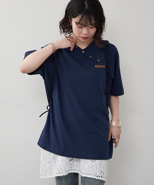 NUNIFE（ユニフィー）の「【NUNIFE】ラグランアシメヘンリーＴ（Tシャツ/カットソー・レディース・オフホワイト/スミクロ/ネイビー・FREE）」の9枚目の写真