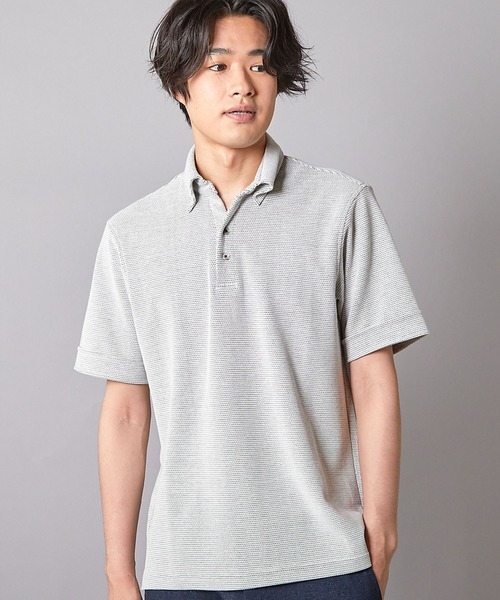 UNION STATION（ユニオンステーション）の「ハニカムジャガード シャドーボーダーポロ（ポロシャツ・メンズ・ホワイト×ブラック/ブラック×ホワイト・L/LL/M）」の2枚目の写真
