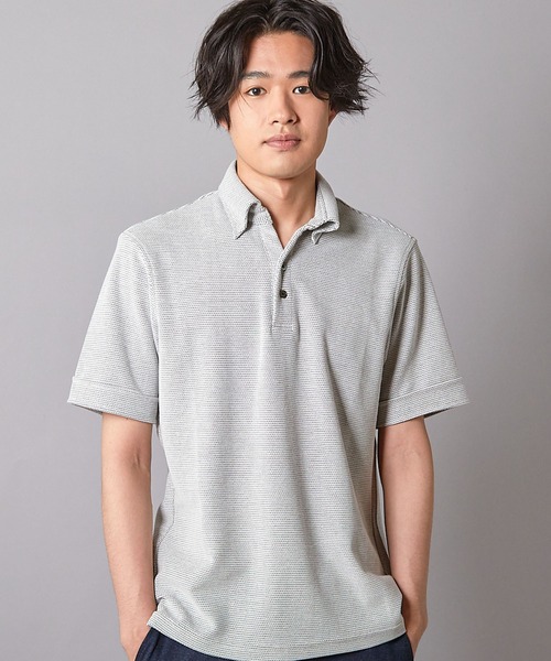 UNION STATION（ユニオンステーション）の「ハニカムジャガード シャドーボーダーポロ（ポロシャツ・メンズ・ホワイト×ブラック/ブラック×ホワイト・L/LL/M）」の12枚目の写真