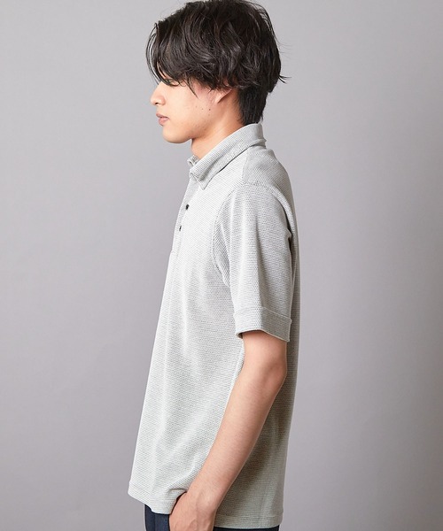 UNION STATION（ユニオンステーション）の「ハニカムジャガード シャドーボーダーポロ（ポロシャツ・メンズ・ホワイト×ブラック/ブラック×ホワイト・L/LL/M）」の13枚目の写真