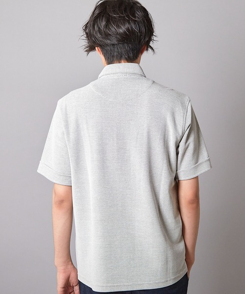 UNION STATION（ユニオンステーション）の「ハニカムジャガード シャドーボーダーポロ（ポロシャツ・メンズ・ホワイト×ブラック/ブラック×ホワイト・L/LL/M）」の3枚目の写真