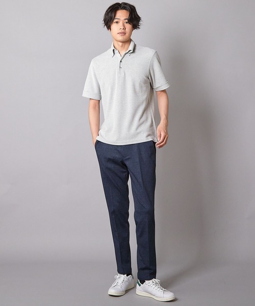 UNION STATION（ユニオンステーション）の「ハニカムジャガード シャドーボーダーポロ（ポロシャツ・メンズ・ホワイト×ブラック/ブラック×ホワイト・L/LL/M）」の5枚目の写真