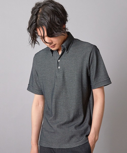 UNION STATION（ユニオンステーション）の「ハニカムジャガード シャドーボーダーポロ（ポロシャツ・メンズ・ホワイト×ブラック/ブラック×ホワイト・L/LL/M）」の6枚目の写真