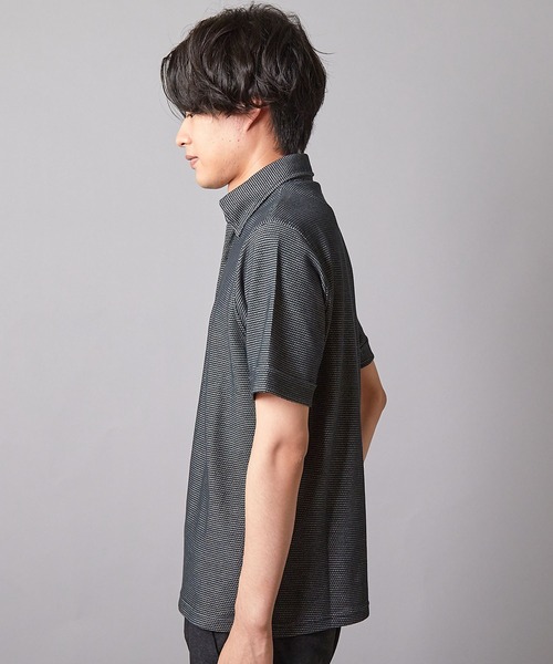 UNION STATION（ユニオンステーション）の「ハニカムジャガード シャドーボーダーポロ（ポロシャツ・メンズ・ホワイト×ブラック/ブラック×ホワイト・L/LL/M）」の7枚目の写真