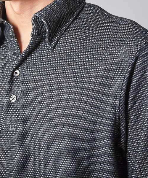 UNION STATION（ユニオンステーション）の「ハニカムジャガード シャドーボーダーポロ（ポロシャツ・メンズ・ホワイト×ブラック/ブラック×ホワイト・L/LL/M）」の9枚目の写真