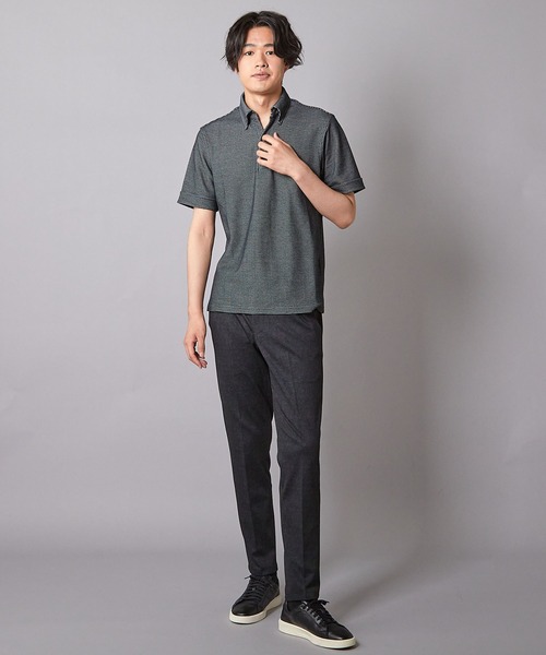 UNION STATION（ユニオンステーション）の「ハニカムジャガード シャドーボーダーポロ（ポロシャツ・メンズ・ホワイト×ブラック/ブラック×ホワイト・L/LL/M）」の10枚目の写真