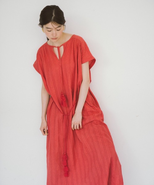 THEATRE PRODUCTS（シアタープロダクツ）の「インドドビーコットンワンピース（ワンピース・レディース・ホワイト/グリーン/レッド/ブラック・FREE）」の4枚目の写真