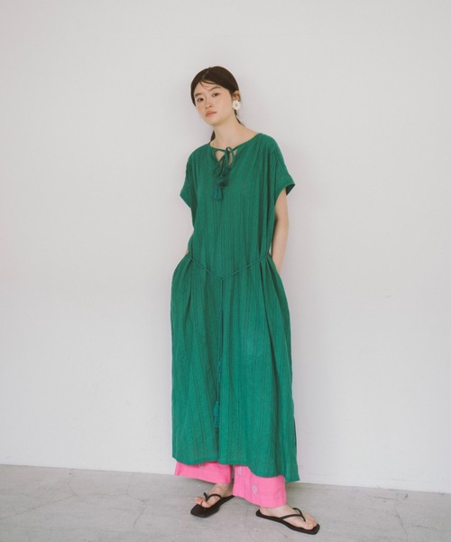 THEATRE PRODUCTS（シアタープロダクツ）の「インドドビーコットンワンピース（ワンピース・レディース・ホワイト/グリーン/レッド/ブラック・FREE）」の6枚目の写真