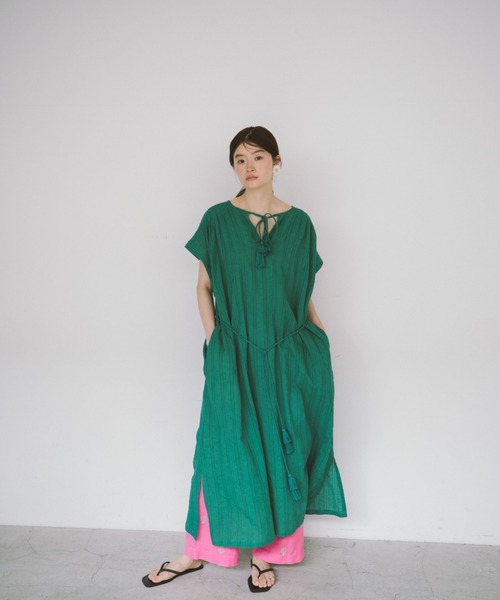 THEATRE PRODUCTS（シアタープロダクツ）の「インドドビーコットンワンピース（ワンピース・レディース・ホワイト/グリーン/レッド/ブラック・FREE）」の9枚目の写真