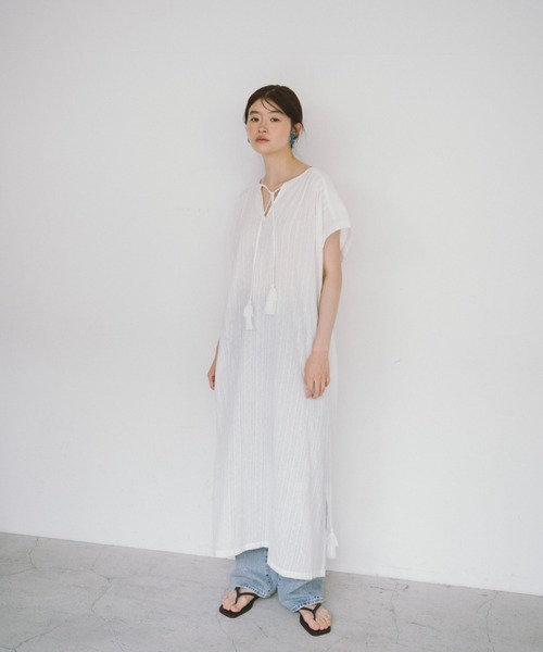 THEATRE PRODUCTS（シアタープロダクツ）の「インドドビーコットンワンピース（ワンピース・レディース・ホワイト/グリーン/レッド/ブラック・FREE）」の21枚目の写真