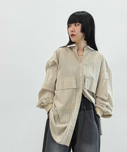 「MODE NORM COME 」2WAYカラービッグロングシャツ MODE NORM CORE】2WAYカラービッグロングシャツ（シャツ