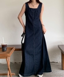お出かけも普段着に♡デニムグラデーションワンピスクエアネック Doula ワンピース デニムフレアロングワンピース : ZOZOTOWN