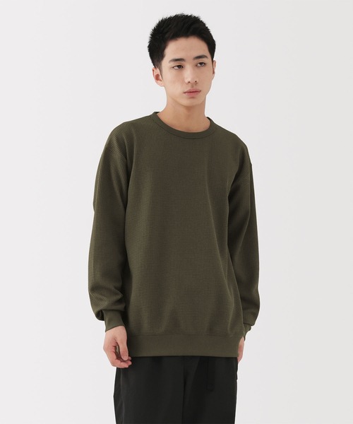 紳士 UVカット乾きやすいワッフルクルーネック長袖Tシャツ（Tシャツ