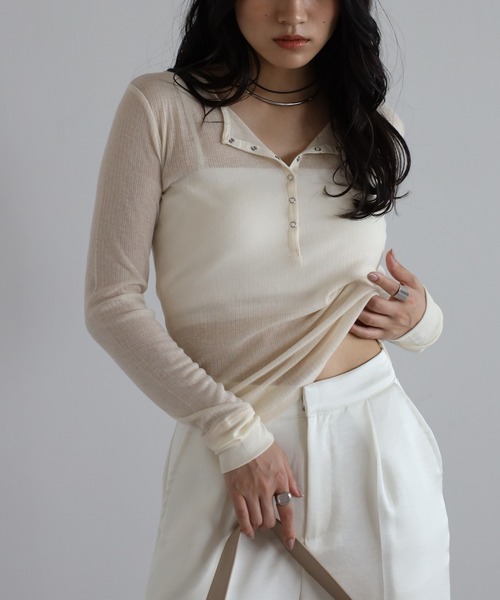 セール】henry neck sheer pullover / ヘンリーネックシアープル