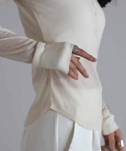 限定値下げシアーヘンリーネックプルオーバー　オフホワイト セール】henry neck sheer pullover / ヘンリーネックシアープル