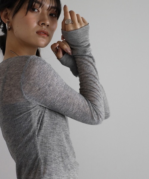 セール】henry neck sheer pullover / ヘンリーネックシアープル