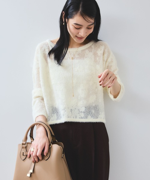 VIS（ビス）の「フラワーモチーフフェザーシアーニット（ニット/セーター・レディース・チャコールグレー/オフホワイト/ピンク・FREE）」の19枚目の写真