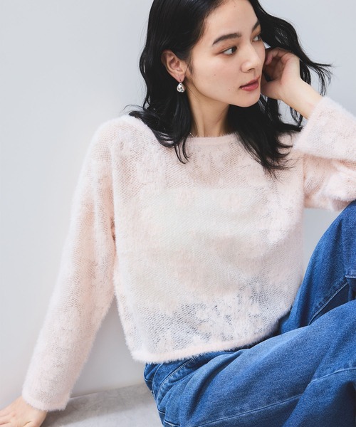 VIS（ビス）の「フラワーモチーフフェザーシアーニット（ニット/セーター・レディース・チャコールグレー/オフホワイト/ピンク・FREE）」の22枚目の写真