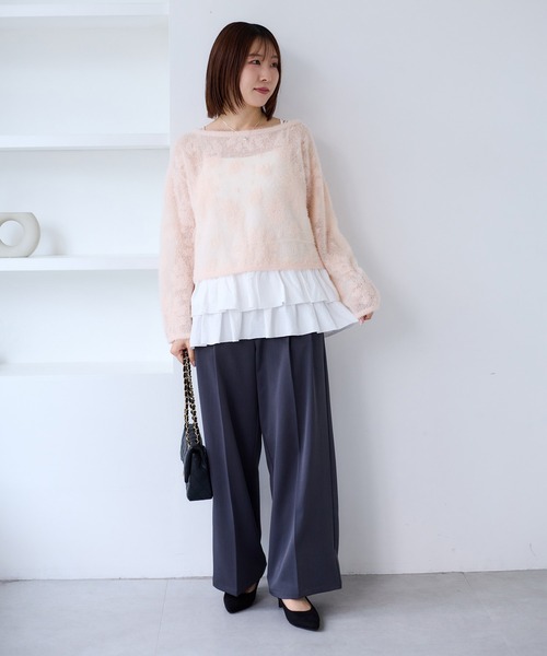 VIS（ビス）の「フラワーモチーフフェザーシアーニット（ニット/セーター・レディース・チャコールグレー/オフホワイト/ピンク・FREE）」の10枚目の写真