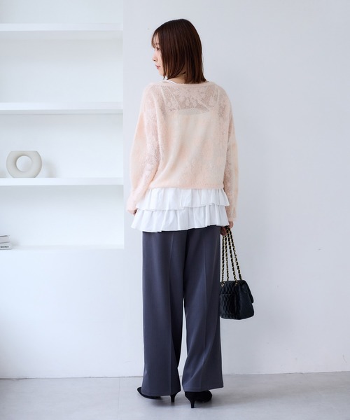 VIS（ビス）の「フラワーモチーフフェザーシアーニット（ニット/セーター・レディース・チャコールグレー/オフホワイト/ピンク・FREE）」の9枚目の写真